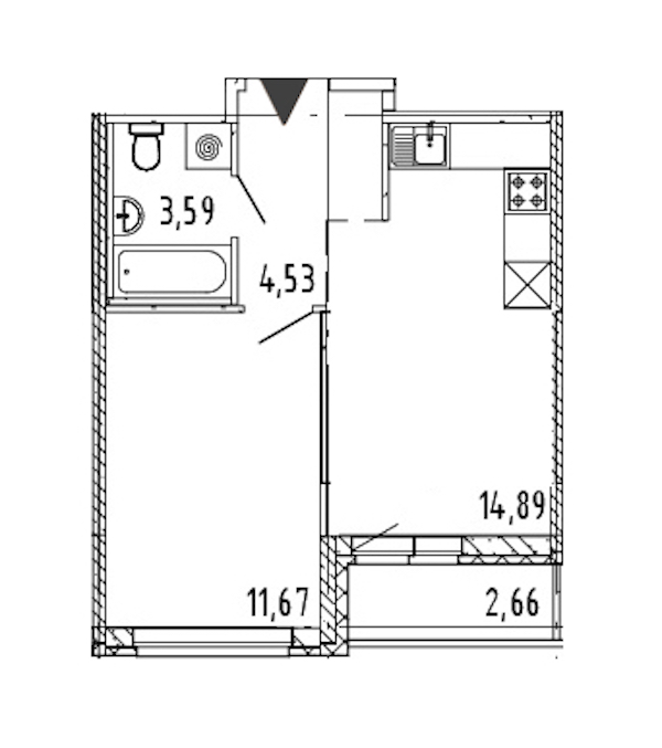 1-комнатная квартира 34.68 м², 18/18 эт., ЖК «Новые горизонты 2»